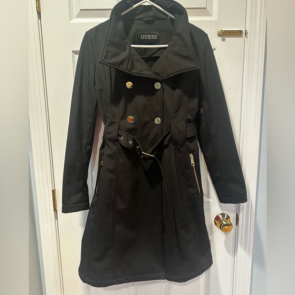 GUESS Women's Black Trench Coat with Belt